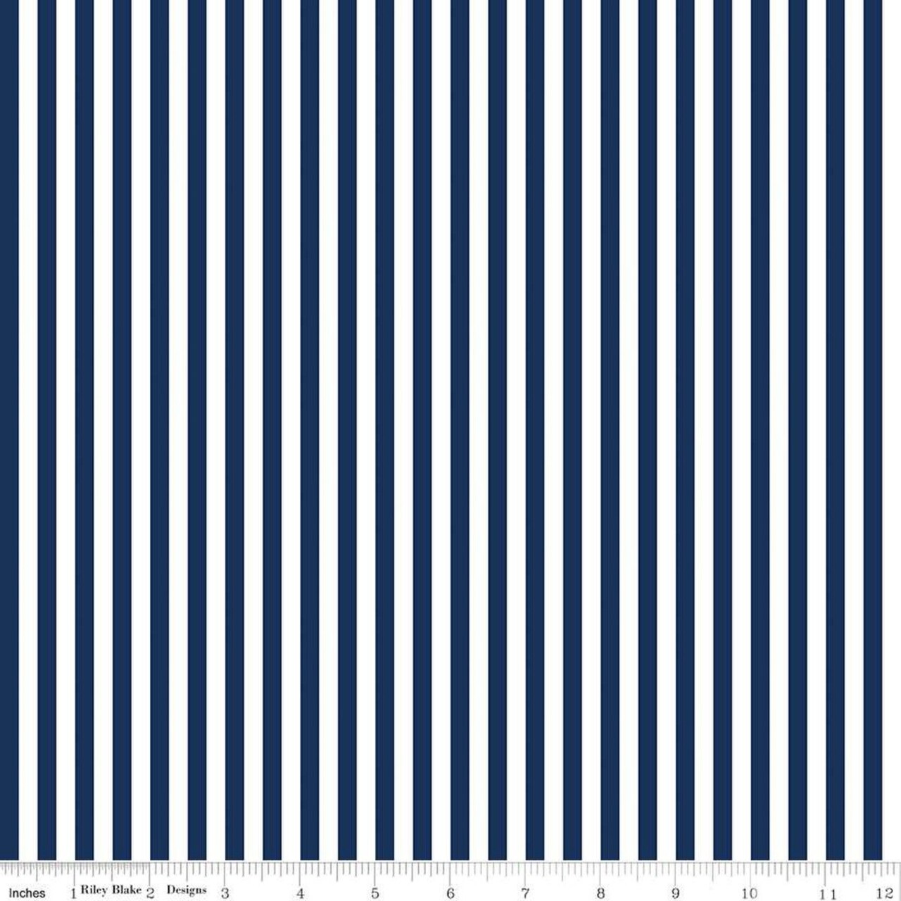 Fabric Riley Blake Basics White/Navy 1/4" Stripes by the Quarter Yard C555-NAVY